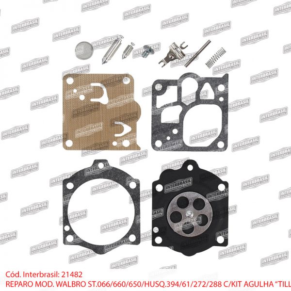 Reparo St. 066 / 650 / 660 / Husq. 61 / 272 / 288 / 394 com kit agulha mod. Walbro (Tillotson)