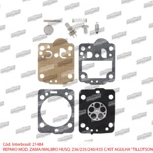 Reparo Husq. 235 / 236 / 240 / 435 mod. Walbro / Zama com kit agulha (Tillotson)