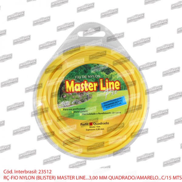 Fio nylon blister 3,00mm quadrado amarelo com 15mt (Master Line)