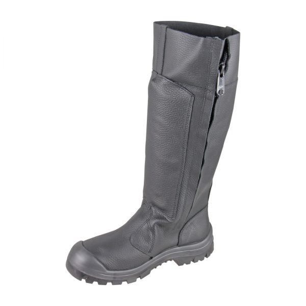 Bota cano longo com ziper e biqueira de aço preta